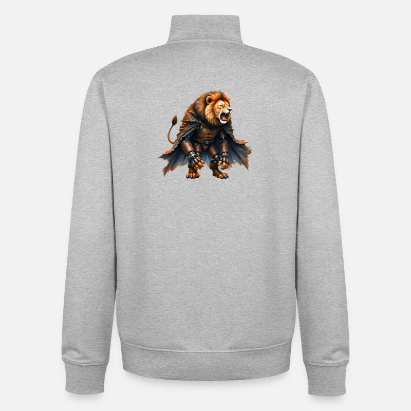 Guerrier Lion avec armure et cape - Sweat zippé unisexe en coton bio Stanley/Stella - gris chiné