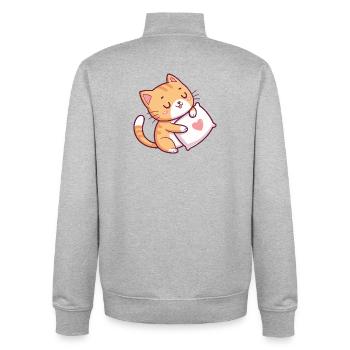 Kuschelige Katze auf Herz-Kissen - Unisex Organic Zip Sweatshirt von Stanley/Stella - Grau meliert - Hinten - AI Model Male 185 light (185cm)
