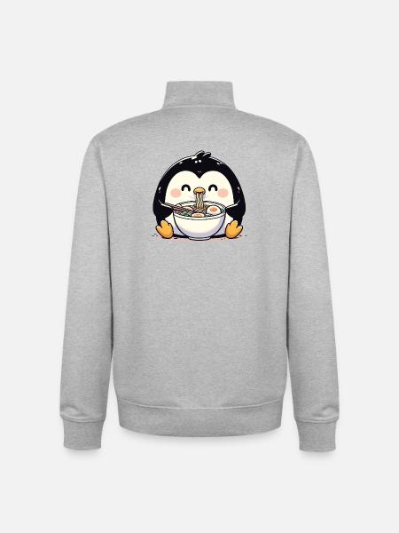 Penguin with noodles ramen kawaii penguin - Unisex Organic Zip Sweatshirt by Stanley/Stella - heather grey