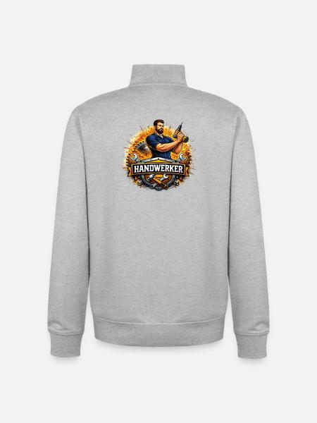 Craftsman Logo – Comic Style with Drill - Unisex Organic Zip Sweatshirt by Stanley/Stella - heather grey