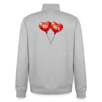 Heart Balloons Mr Mrs Newlyweds - Unisex Organic Zip Sweatshirt by Stanley/Stella - heather grey - Back - AI Model Male 185 light (185cm)