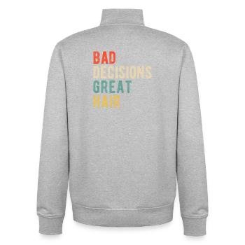 Schlechte Entscheidungen Großartiges Friseursalon-Zitat - Unisex Organic Zip Sweatshirt von Stanley/Stella - Grau meliert - Hinten - AI Model Male 185 light (185cm)