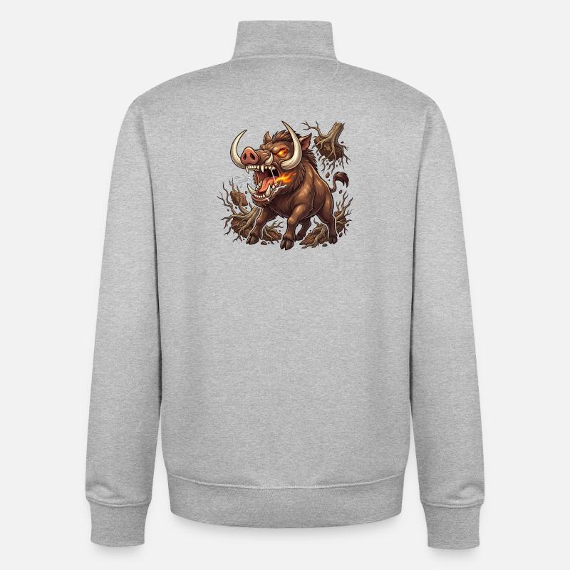 Sanglier de Tempête de Feu - Sweat zippé unisexe en coton bio Stanley/Stella - gris chiné