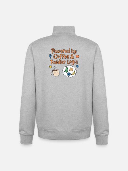 Powered by Coffee & Toddler Logic - Unisex Organic Zip Sweatshirt by Stanley/Stella - heather grey