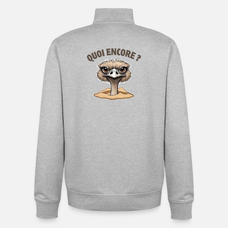 quoi encore, autruche, ne pas déranger - Sweat zippé unisexe en coton bio Stanley/Stella - gris chiné