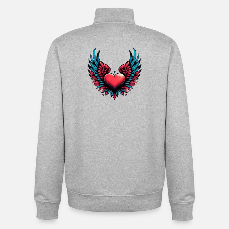 Coeur avec ailes - Sweat zippé unisexe en coton bio Stanley/Stella - gris chiné