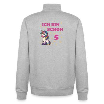Anniversaire des enfants 5, Danse Drôle Licorne - Sweat zippé unisexe en coton bio Stanley/Stella - gris chiné - Dos - AI Model Male 185 light (185cm)