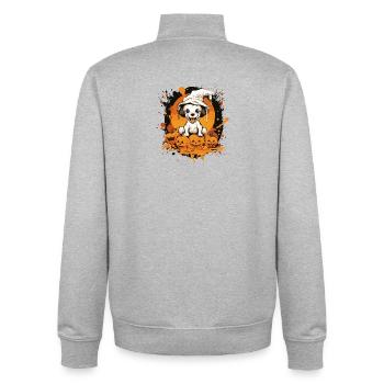 Kleiner Halloween-Puppy mit Kürbissen - Unisex Organic Zip Sweatshirt von Stanley/Stella - Grau meliert - Hinten - AI Model Male 185 light (185cm)