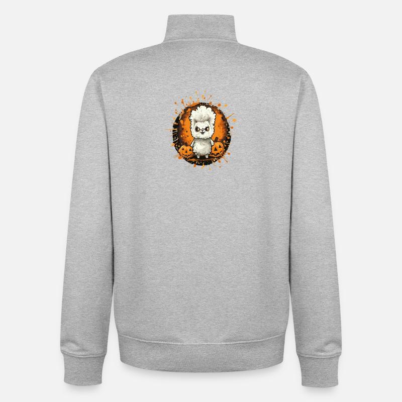 Bande dessinée d’Halloween Lama - Sweat zippé unisexe en coton bio Stanley/Stella - gris chiné