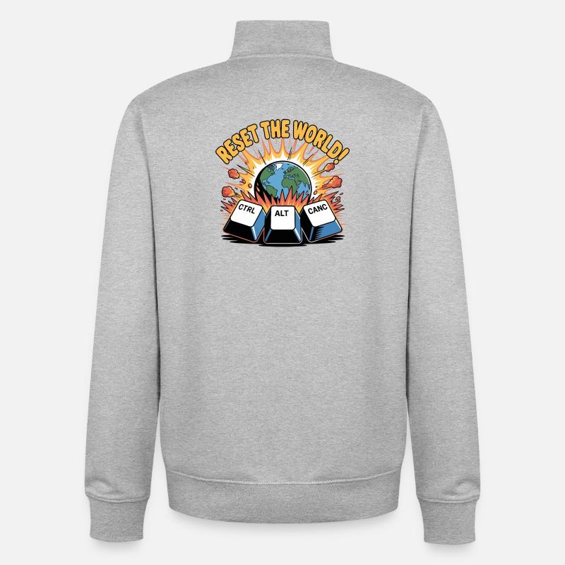 Réinitialiser le Clavier Mondial Redémarrer - Sweat zippé unisexe en coton bio Stanley/Stella - gris chiné
