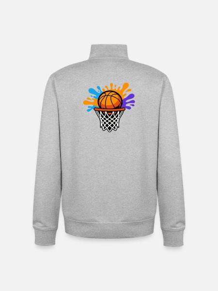 Basketball Splash Dunk Graphic Design - Unisex Organic Zip Sweatshirt by Stanley/Stella - heather grey