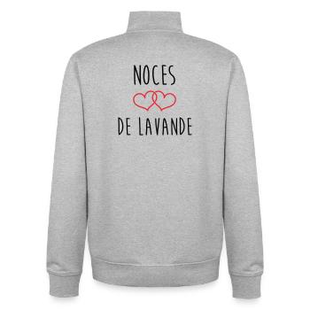 Noces de lavande 46 ans de mariage - Sweat zippé unisexe en coton bio Stanley/Stella - gris chiné - Dos - AI Model Male 185 light (185cm)