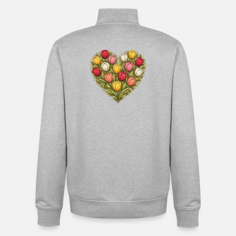 Tulpenherzstrauß - Unisex Organic Zip Sweatshirt von Stanley/Stella - Grau meliert