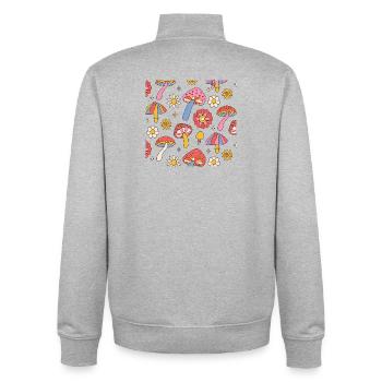 Retro Mushroom Flower Pattern 70s Design - Unisex Organic Zip Sweatshirt by Stanley/Stella - heather grey - Back - AI Model Male 185 light (185cm)