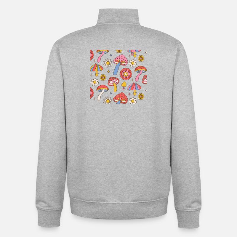 Retro Mushroom Flower Pattern 70s Design - Unisex Organic Zip Sweatshirt von Stanley/Stella - Grau meliert