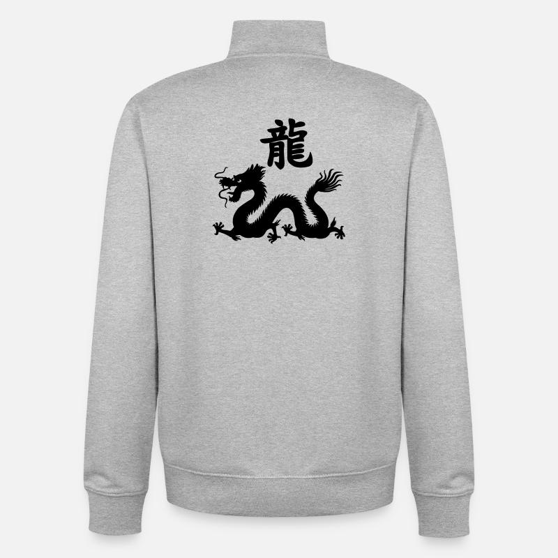 Chinesisches Schriftzeichen Drache mit Drachenbild - Unisex Organic Zip Sweatshirt von Stanley/Stella - Grau meliert