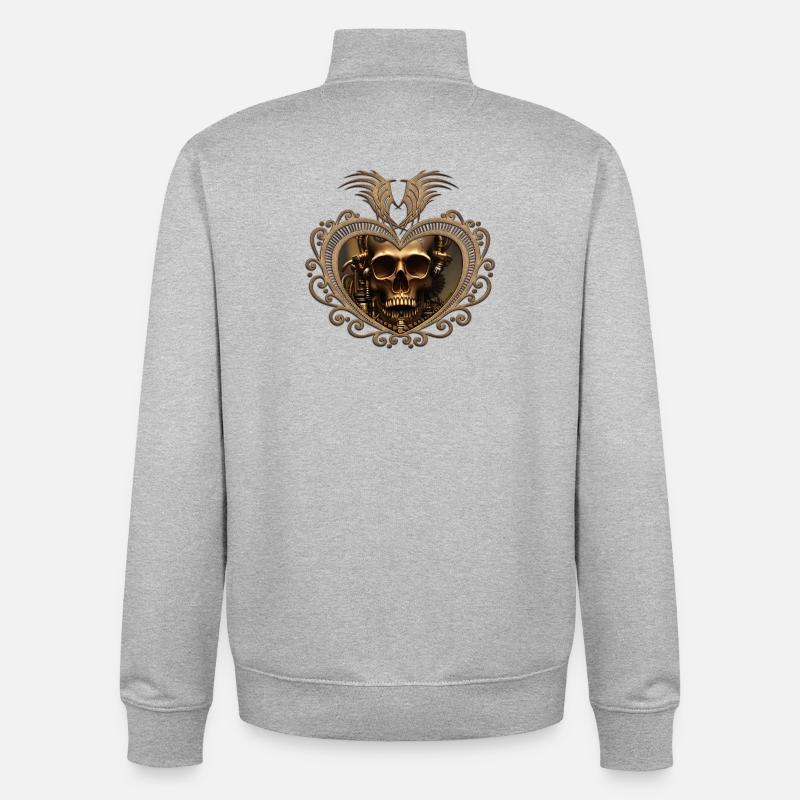 Superbe crâne steampunk doré - Sweat zippé unisexe en coton bio Stanley/Stella - gris chiné