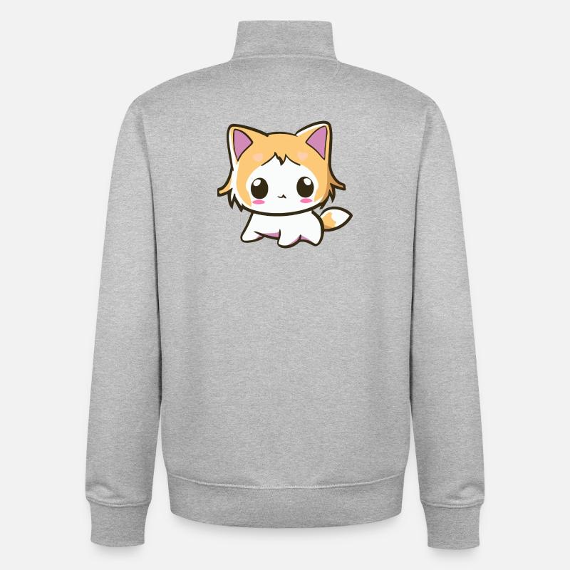 Kawaii Chibi Cat - Mignon chaton d’anime - Sweat zippé unisexe en coton bio Stanley/Stella - gris chiné