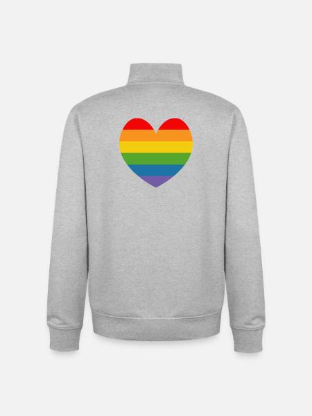 LGBT CSD TShirt Rainbow HEART - Unisex Organic Zip Sweatshirt by Stanley/Stella - heather grey