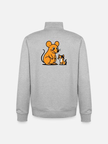 Cuddly Mouse and Kitten Duo - Unisex Organic Zip Sweatshirt by Stanley/Stella - heather grey