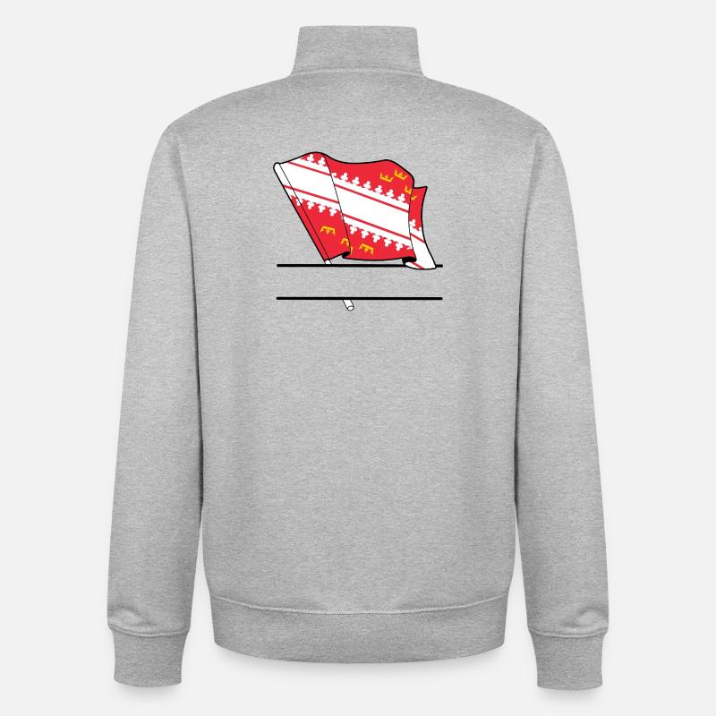Drapeau d’Alsace avec boîte de texte - Sweat zippé unisexe en coton bio Stanley/Stella - gris chiné