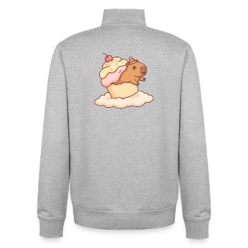Motif sucré de cupcake capybara sur nuage - Sweat zippé unisexe en coton bio Stanley/Stella - gris chiné - Dos - AI Model Male 185 light (185cm)
