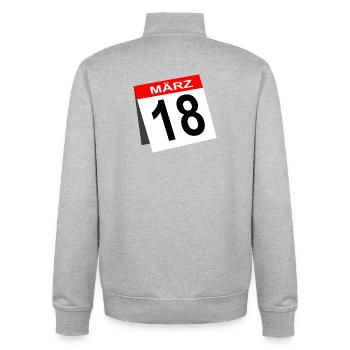 18. Geburtstag März Geschenk Kalender - Unisex Organic Zip Sweatshirt von Stanley/Stella - Grau meliert - Hinten - AI Model Male 185 light (185cm)