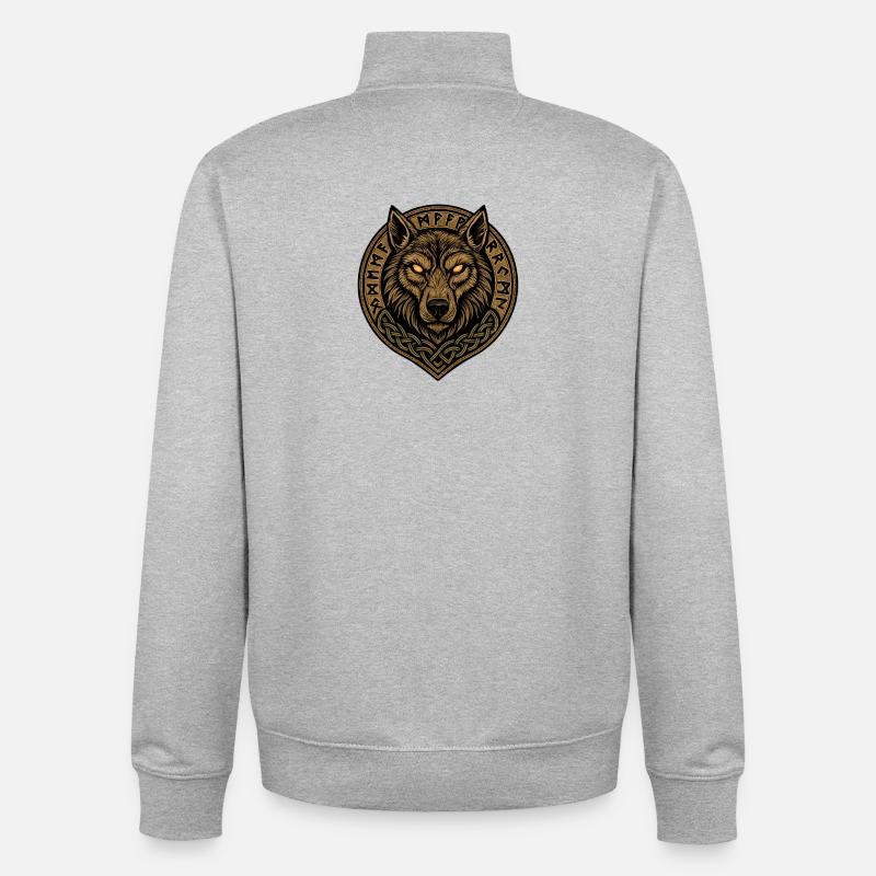 Wolf Medallion Runic Crest - Unisex Organic Zip Sweatshirt by Stanley/Stella - heather grey