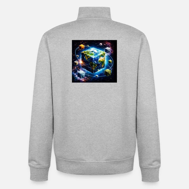 Cube terrestre dans l’espace - Sweat zippé unisexe en coton bio Stanley/Stella - gris chiné