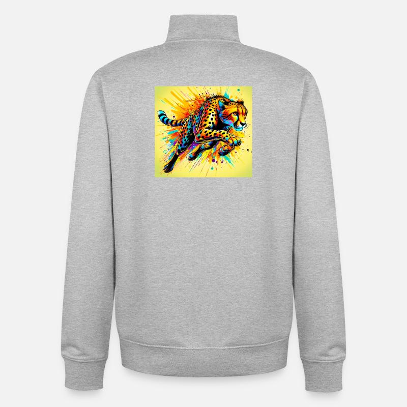 guépard - Sweat zippé unisexe en coton bio Stanley/Stella - gris chiné