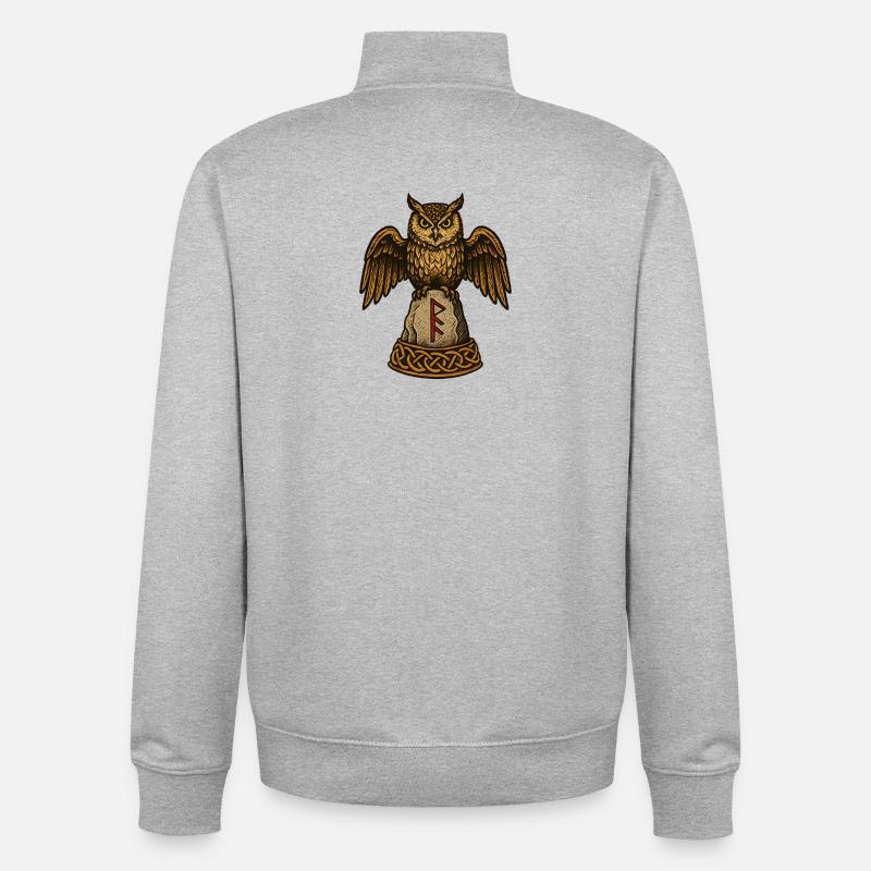 Eule auf Runenstein mit Knotwerk - Unisex Organic Zip Sweatshirt von Stanley/Stella - Grau meliert