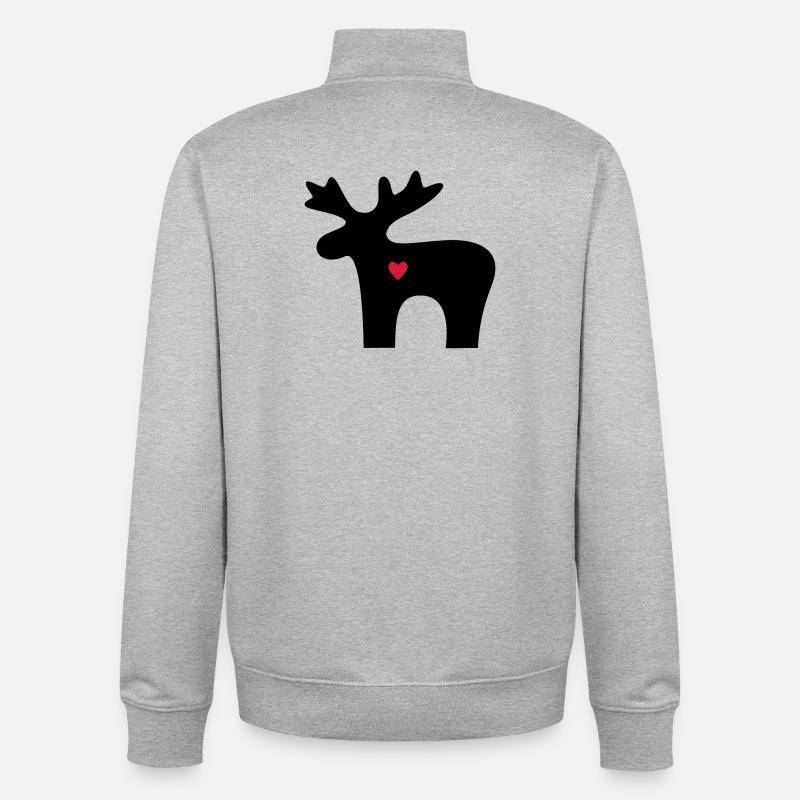 Moose coeur amour silhouette noel - Sweat zippé unisexe en coton bio Stanley/Stella - gris chiné