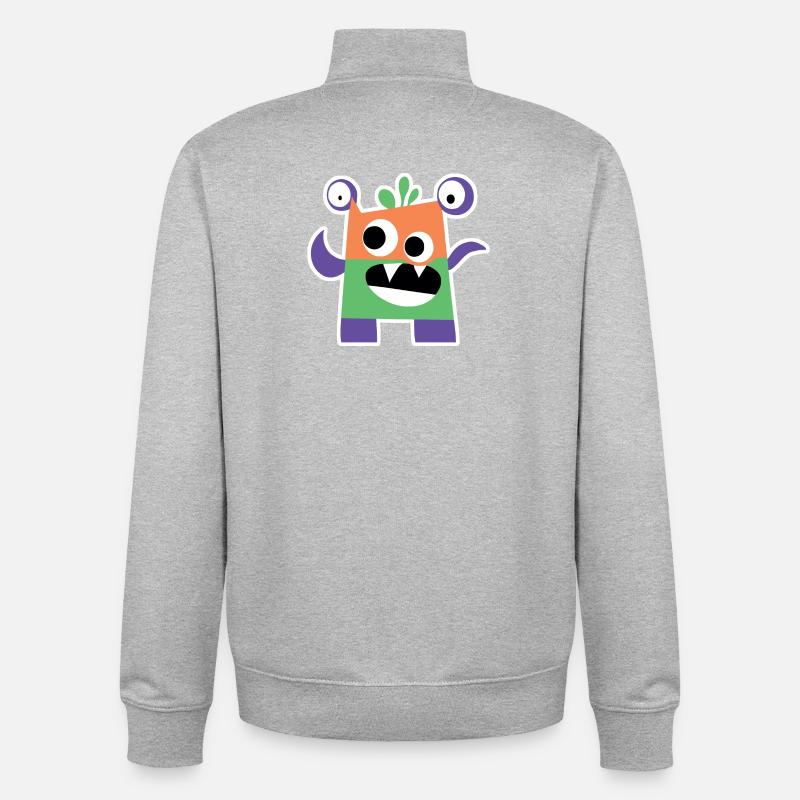 Buntes Blockmonster | Lustiges geometrisches Chibi - Unisex Organic Zip Sweatshirt von Stanley/Stella - Grau meliert