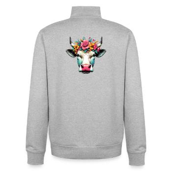 Vache avec des fleurs - Sweat zippé unisexe en coton bio Stanley/Stella - gris chiné - Dos - AI Model Male 185 light (185cm)