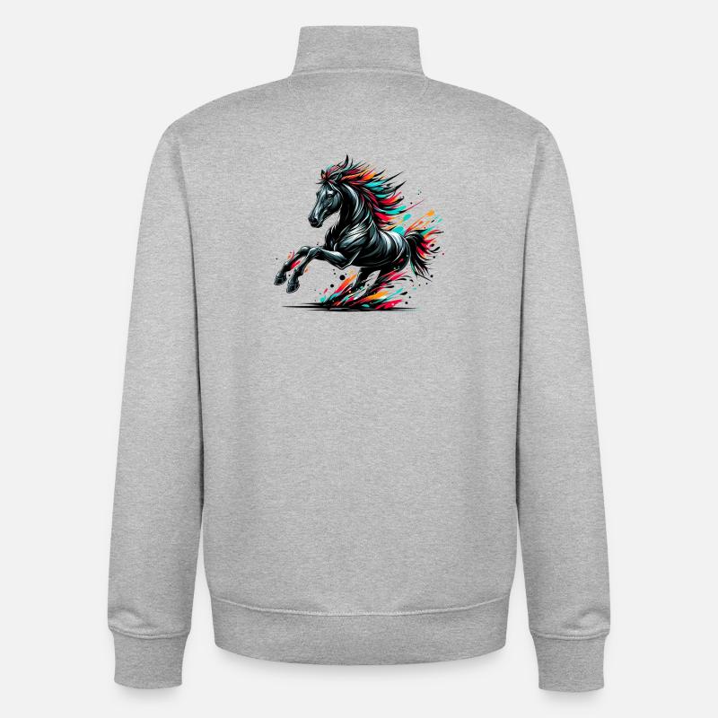 Cheval - Sweat zippé unisexe en coton bio Stanley/Stella - gris chiné