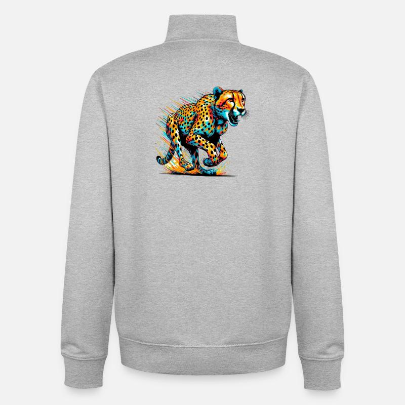 Guépard - Sweat zippé unisexe en coton bio Stanley/Stella - gris chiné