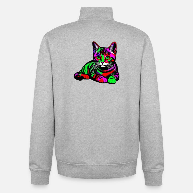 Chat - Sweat zippé unisexe en coton bio Stanley/Stella - gris chiné