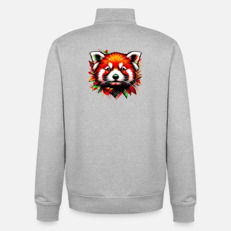 Red panda - Unisex Organic Zip Sweatshirt by Stanley/Stella - heather grey