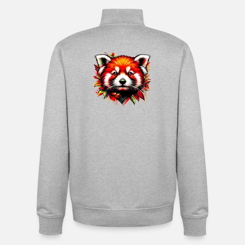 Red panda - Unisex Organic Zip Sweatshirt by Stanley/Stella - heather grey