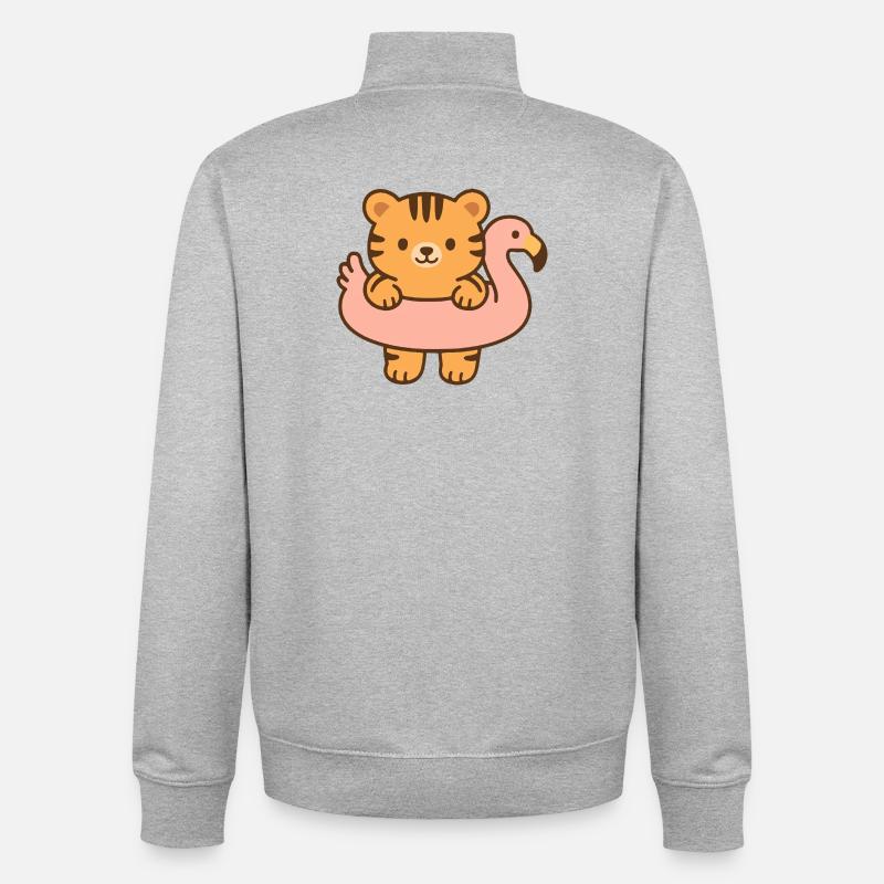 Petit tigre sur flotteur rose - Sweat zippé unisexe en coton bio Stanley/Stella - gris chiné