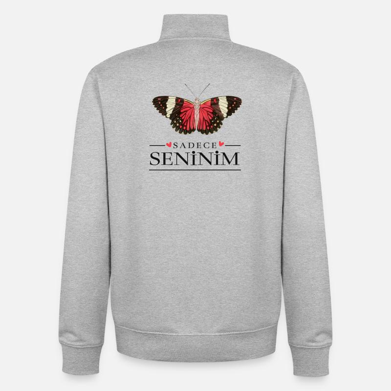 Conception créative de papillons – Sadece Seninim - Sweat zippé unisexe en coton bio Stanley/Stella - gris chiné
