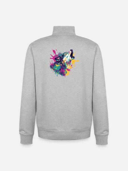 Wolf im Farbexplosion Stil - Unisex Organic Zip Sweatshirt von Stanley/Stella - Grau meliert