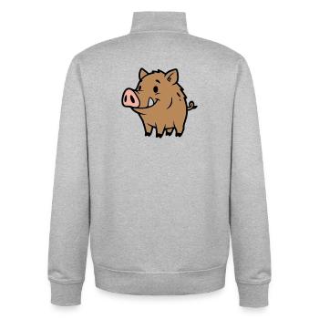 Süßes Wildschwein Comic Glücksbringer - Unisex Organic Zip Sweatshirt von Stanley/Stella - Grau meliert - Hinten - AI Model Male 185 light (185cm)