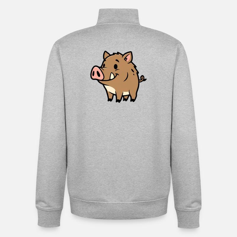 Süßes Wildschwein Comic Glücksbringer - Unisex Organic Zip Sweatshirt von Stanley/Stella - Grau meliert