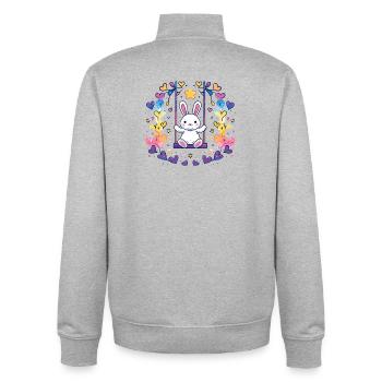 Fröhliches Bunny-Schaukel-Design - Unisex Organic Zip Sweatshirt von Stanley/Stella - Grau meliert - Hinten - AI Model Male 185 light (185cm)