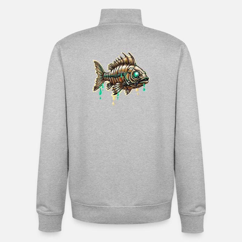Poisson Steampunk cybernétique - Sweat zippé unisexe en coton bio Stanley/Stella - gris chiné