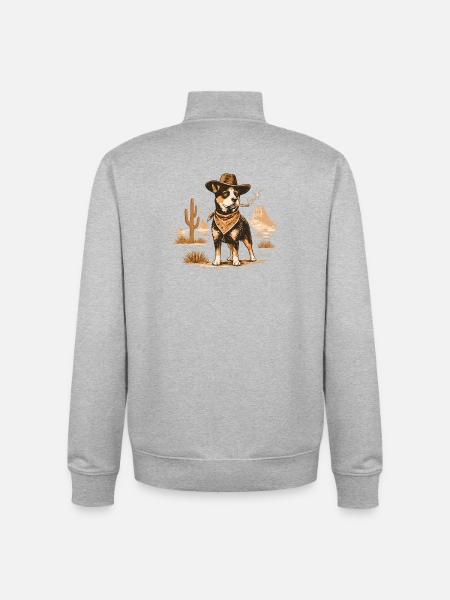 Cowboy Dog with Desert Cigar - Unisex Organic Zip Sweatshirt by Stanley/Stella - heather grey
