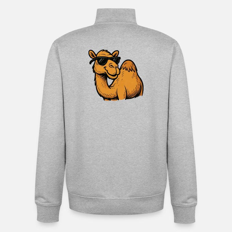 Camel with sunglasses - Unisex Organic Zip Sweatshirt by Stanley/Stella - heather grey