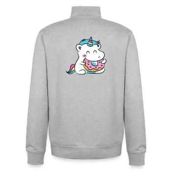 Hippopotame Licorne Kawaii avec un Donut - Sweat zippé unisexe en coton bio Stanley/Stella - gris chiné - Dos - AI Model Male 185 light (185cm)