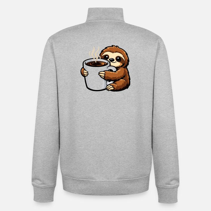 Faultier mit Kaffee-Becher - Unisex Organic Zip Sweatshirt von Stanley/Stella - Grau meliert